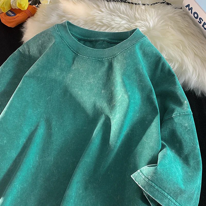 Quality Oversized Acid Washed Y2K T Shirt Men Vintage T-Shirts Streetwear Mineral Wash Tee Shirts Boy Loose Luxury Brand Tops