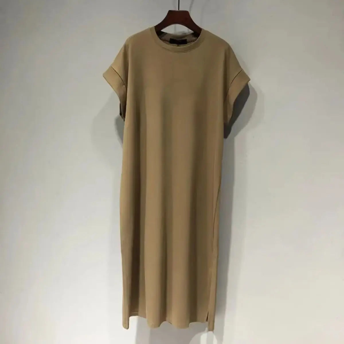 Women Cotton T-Shirt Dress Crew Neck Short Sleeve Loose Split Side Summer Casual Maxi Dress