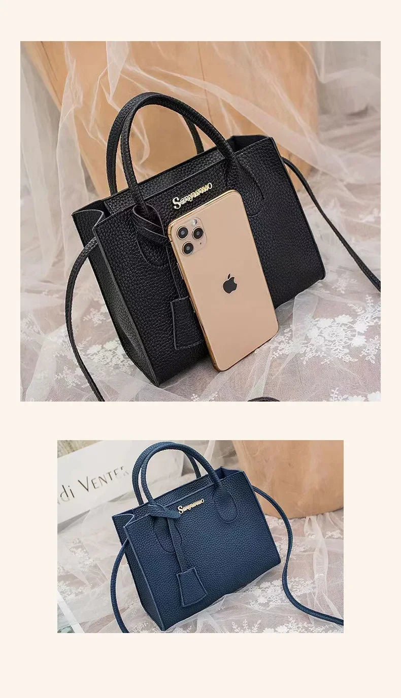 Single-shoulder Crossbody Handheld Triple-use Satchel Portable Leisure Bag Solid Color Lychee Grain Ladies Handbags ﻿
