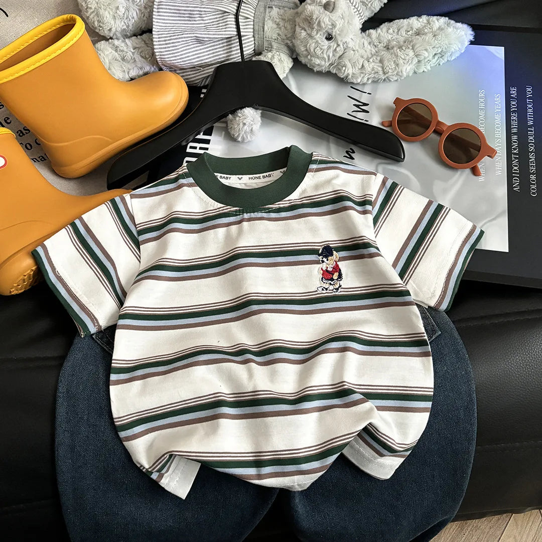 Striped Cotton T-Shirt for Boys and Girls Short Sleeve Unisex Top