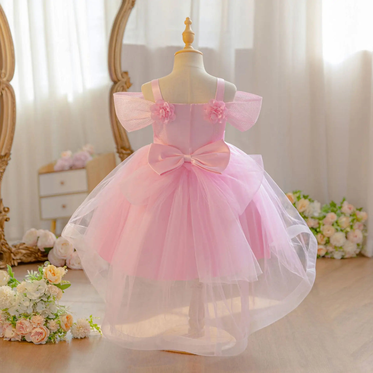 HETISO Children's Birthday Dress Off-the-shoulder Party Princess Wedding Holiday Ball Gown For 1-5 Years
