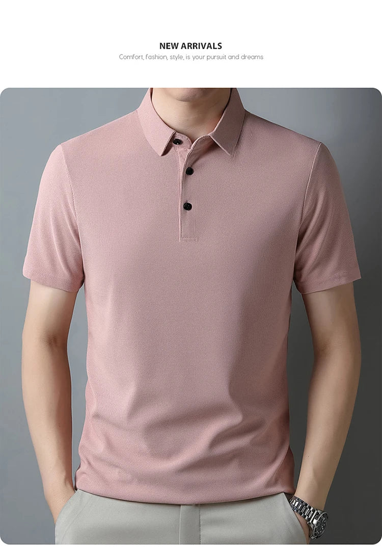 New Men's Casual Waffle Short Sleeve Polo Shirt Fashion Solid Color Top
