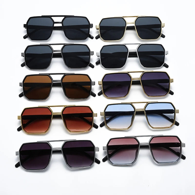 Hiking New Fashion Double Beam Polygonal Anti Light Glasses Retro Personalized Trendy Large Frame Eyewear European and American