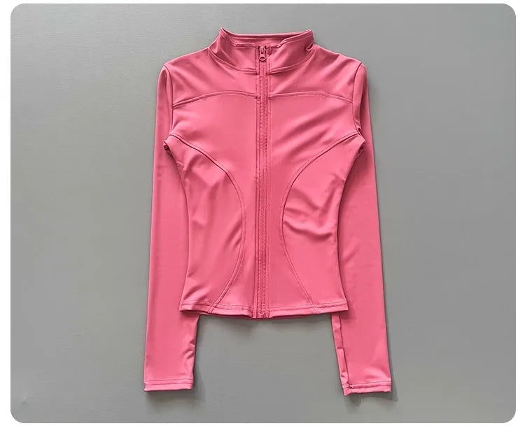 Women's Workout Jacket Stretch Fitted Zip Front Long Sleeve Running Yoga Slimming Waist-Cinching Stand Collar Quick-Dry Sportswe