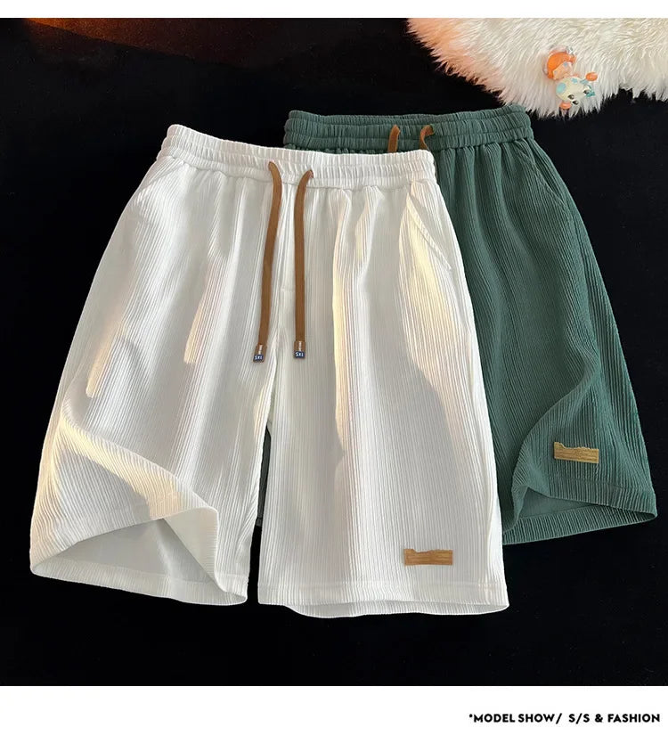 Ice Silk Casual Shorts Unisex Thin American Style Quick Dry Loose Large Size Beach Five-Quarter Pants Summer Lightweight Comfort