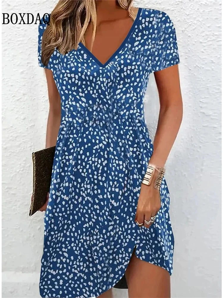 Women'S'S Casual Sundress Loose Summer Boho Beach Dress Floral Printed For Women'S Dress Retro V Neck Short Sleeve Plus Size Dresses