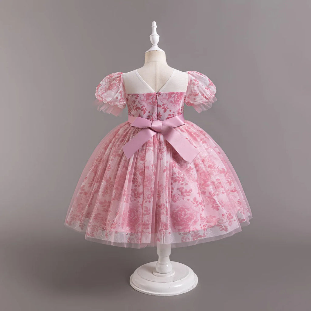 HETISO Princess Dress for Girls Beaded Bow Floral Lace Tulle Tutu Skirt Wedding Birthday Party Prom Gown Ages 2-10
