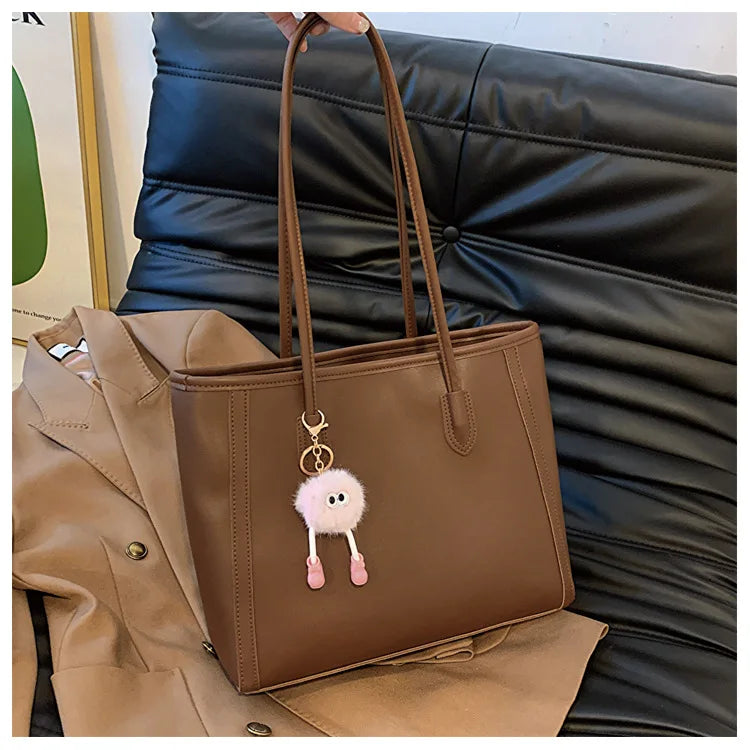 Solid Color PU Leather Women's Handbag, Versatile Korean Single Shoulder Underarm Bag, Temperament Tote Bag for Women Daily Use