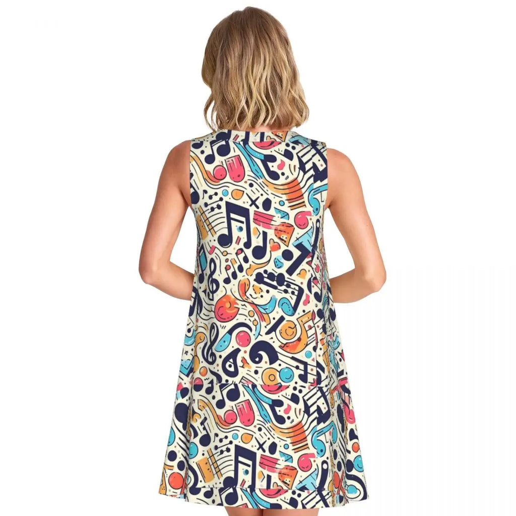 Music Note Colour Style Dress Boho Dresses Spring Aesthetic Oversized Tank Dress New Arrival Female Printed Vestido