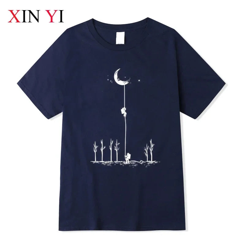 Summer Casual Men'S T-Shirt Top Quality Cotton Blend Cool Funny Astronaut Print Casual Loose For Men T Shirt O-Neck Top Men Tee