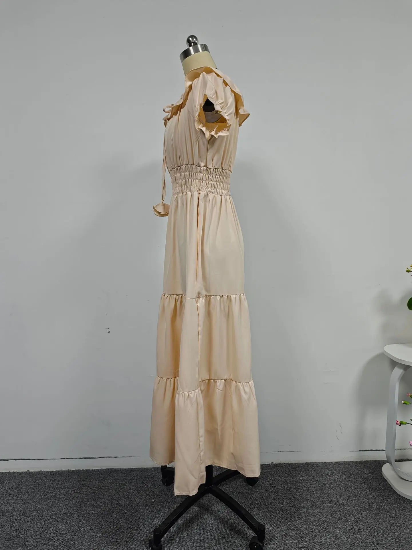 2026 Elegant Women's Off Shoulder Ruffle Sleeve Dress Fashion Solid Color Elastic Waist Tiered Maxi Dresses