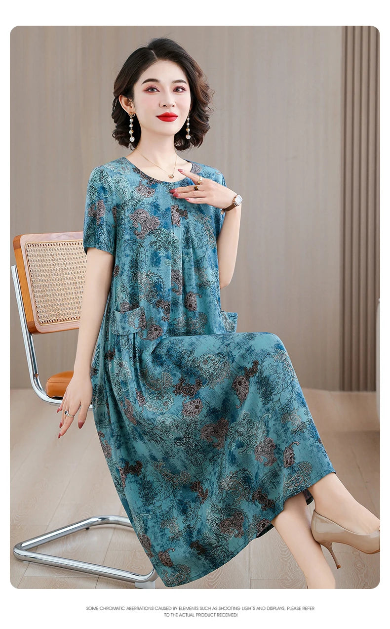 2026 New women summer print casual o-neck casual short Vestidos Vintage dresses summer thin dress