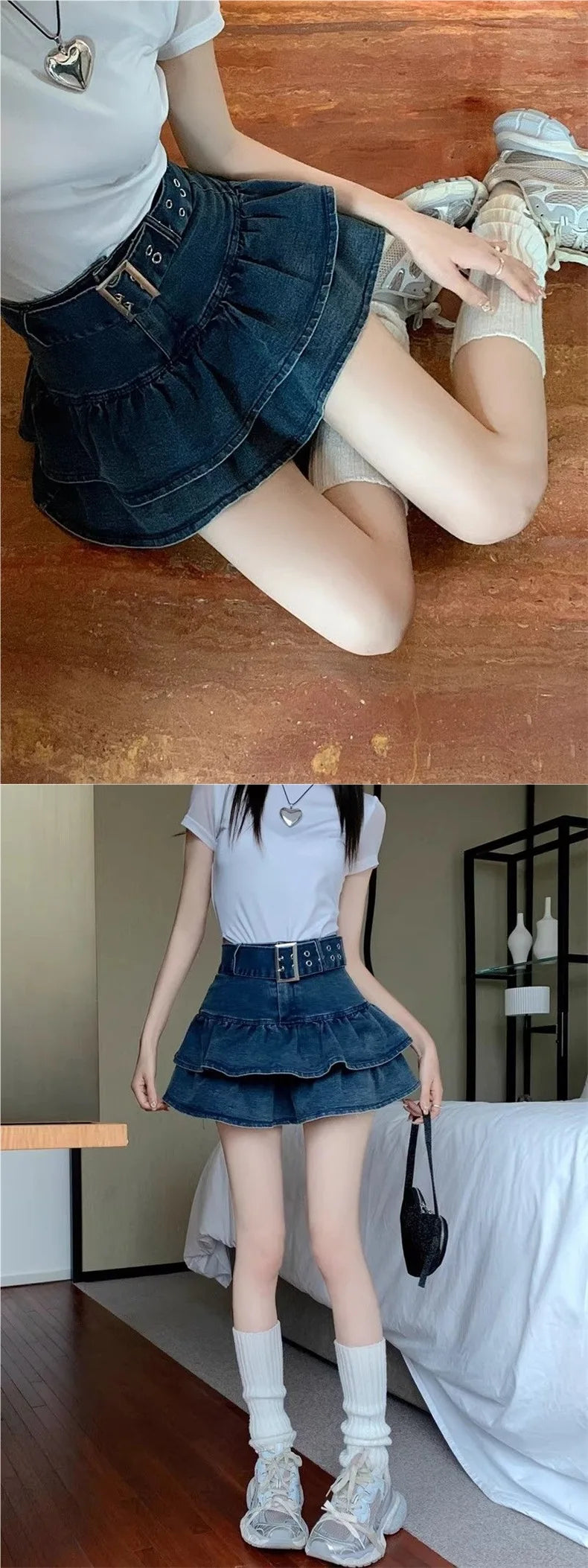 High Waist Short Denim Skirt Women's Summer Dopaamine Design Slimming A-Line Skirt with Lace Trim Super Short Casual Skirt