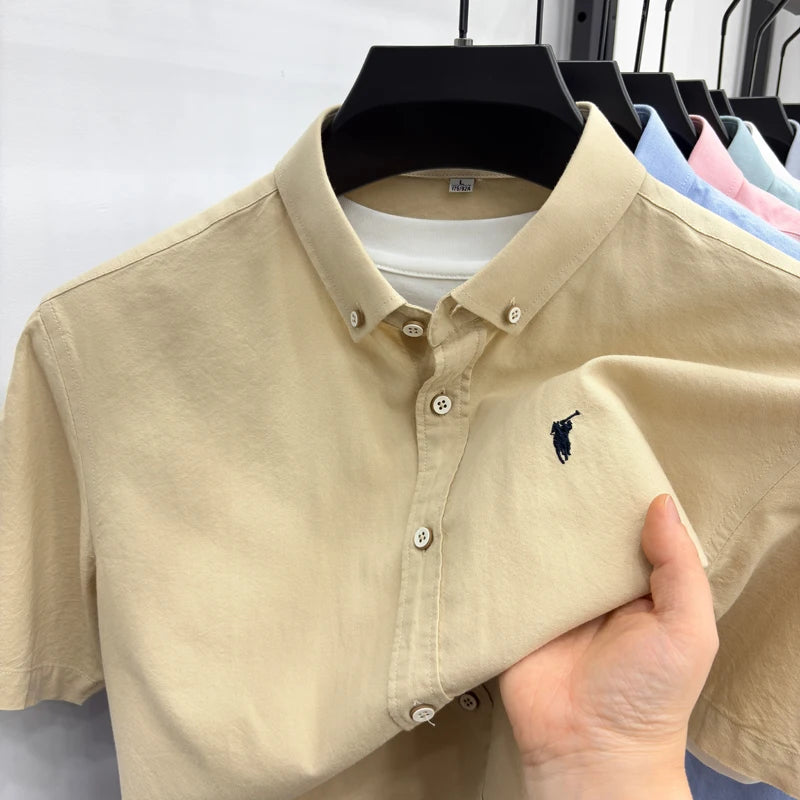Men's Pure Cotton Short Sleeve Shirt - Casual Business Turn-Down