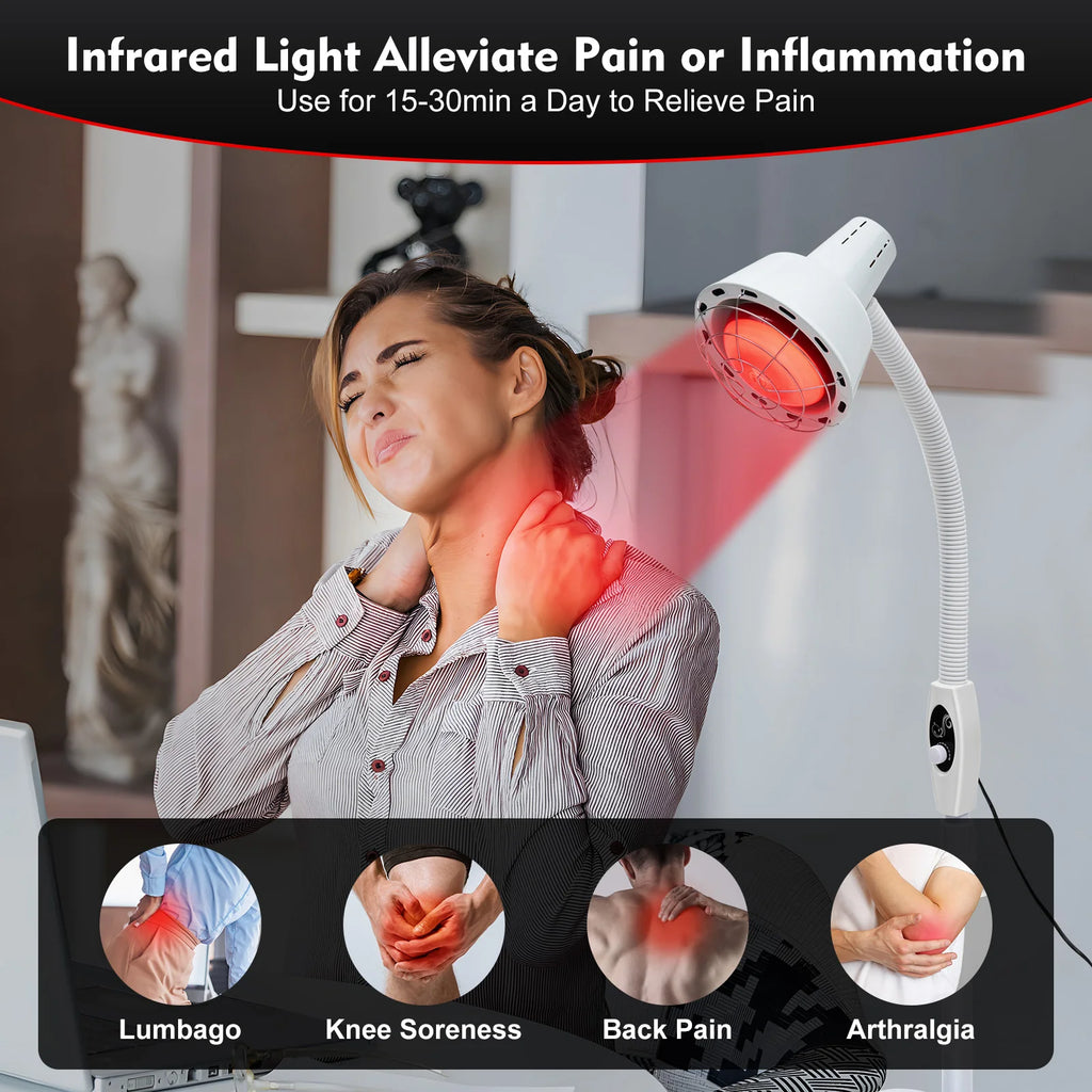 275W Adjustable Infrared Heat Lamp for Muscle&Joint Pain Relief, 360° Rotatable Infrared Baking Light, 0-115℃ Temp Control