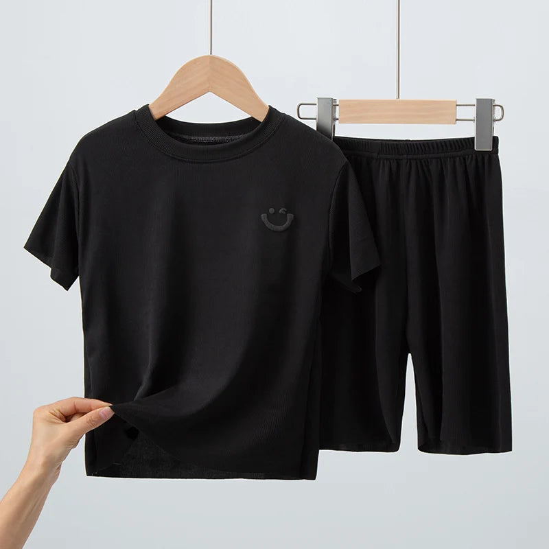 2-Piece Ice Silk Casual Short-Sleeve Shirt and Shorts Set