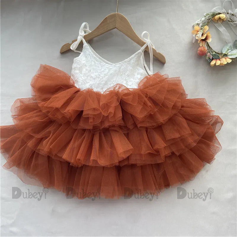 Toddler Girls Lace Tutu Dress for Kids Lovely Layers Ruffles Vestidos Fashion Baby Birthday Party Gown Boutique Wear