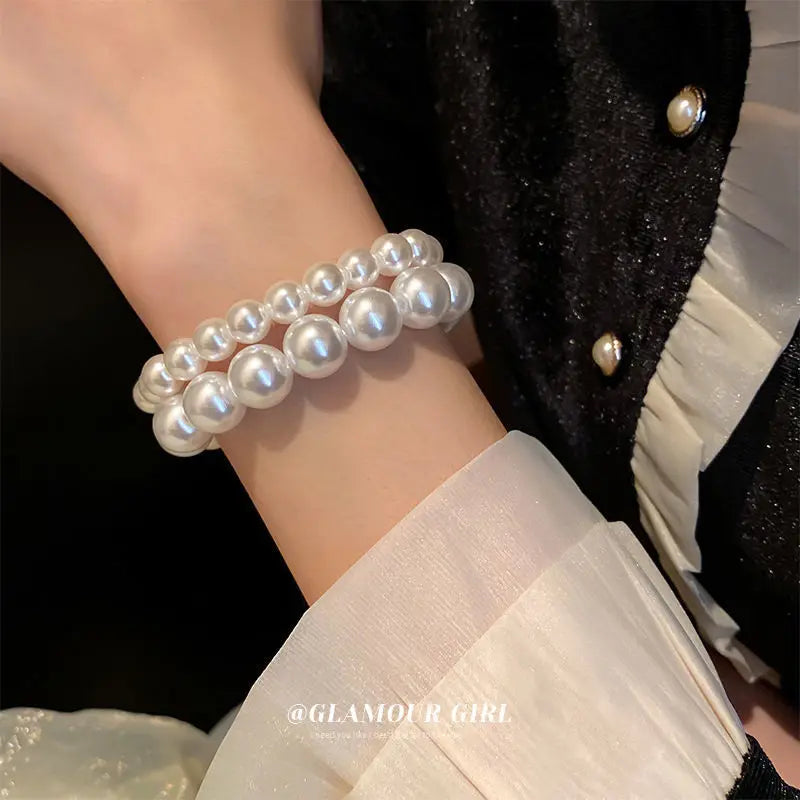 French Luxury Faux Pearl Beaded Elastic Bracelet for Women