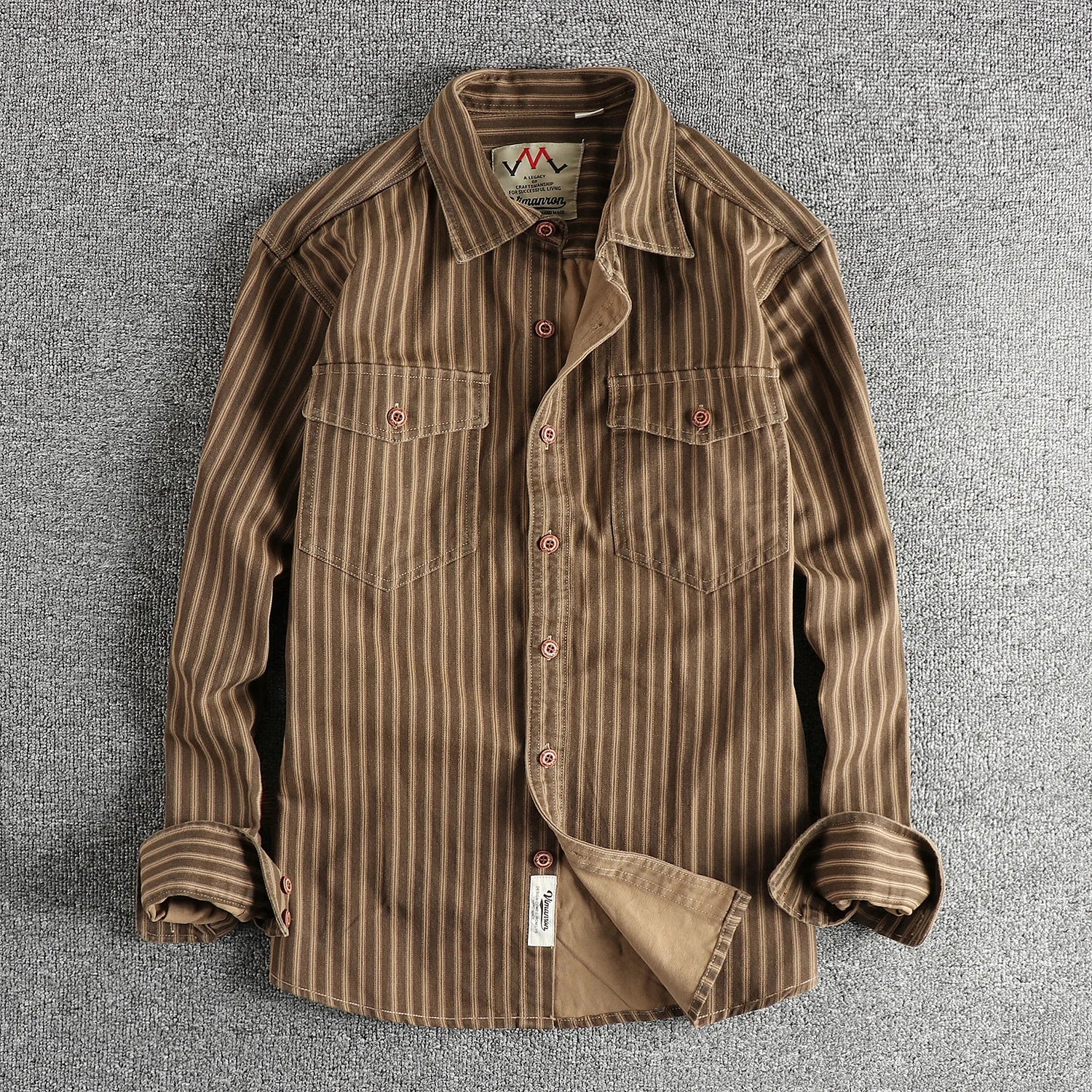 2025 Autumn And Winter New American Retro Stripe Long-Sleeve Lapel Shirt Men'S Fashion Washed Multi-Pocket Casual Blouses