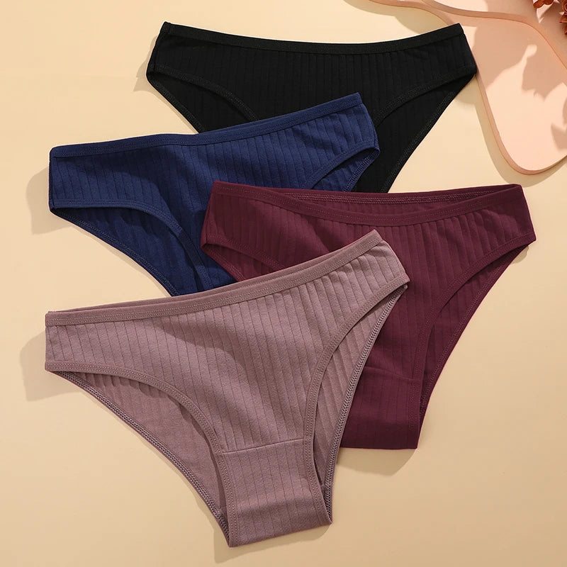 Finetoo 6Pcs/Set Women'S'S Cotton Panties Sexy Soft Striped Underpants Solid Color Briefs Female Comfortable Stretch Lingerie M-Xl