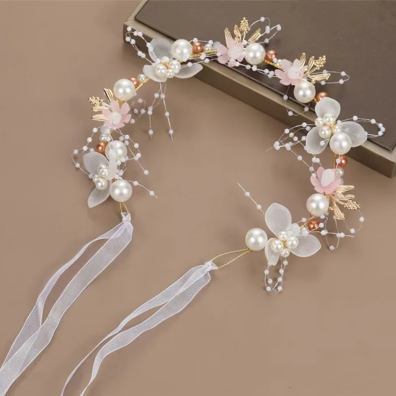 Wedding Accessory Bride Crown Hair Crystal Jewelry Tiara With Pearls Flowers Wedding Crown Floral Pearl Bridal Headband