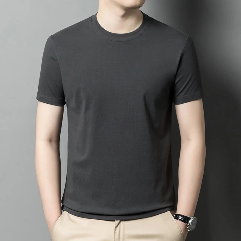 2026 Men's Pure Cotton T-shirt Men's New Round Neck Solid Color Base Shirt Summer Thin Loose Trendy Half Sleeved Top