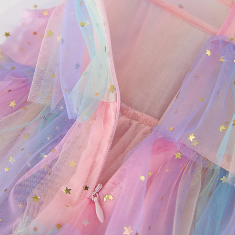 Girls Rainbow layered Dress Birthday Dress Teens Girl Clothes Summer Sequined Princess Mesh Tutu Dresses Kid Party Costume