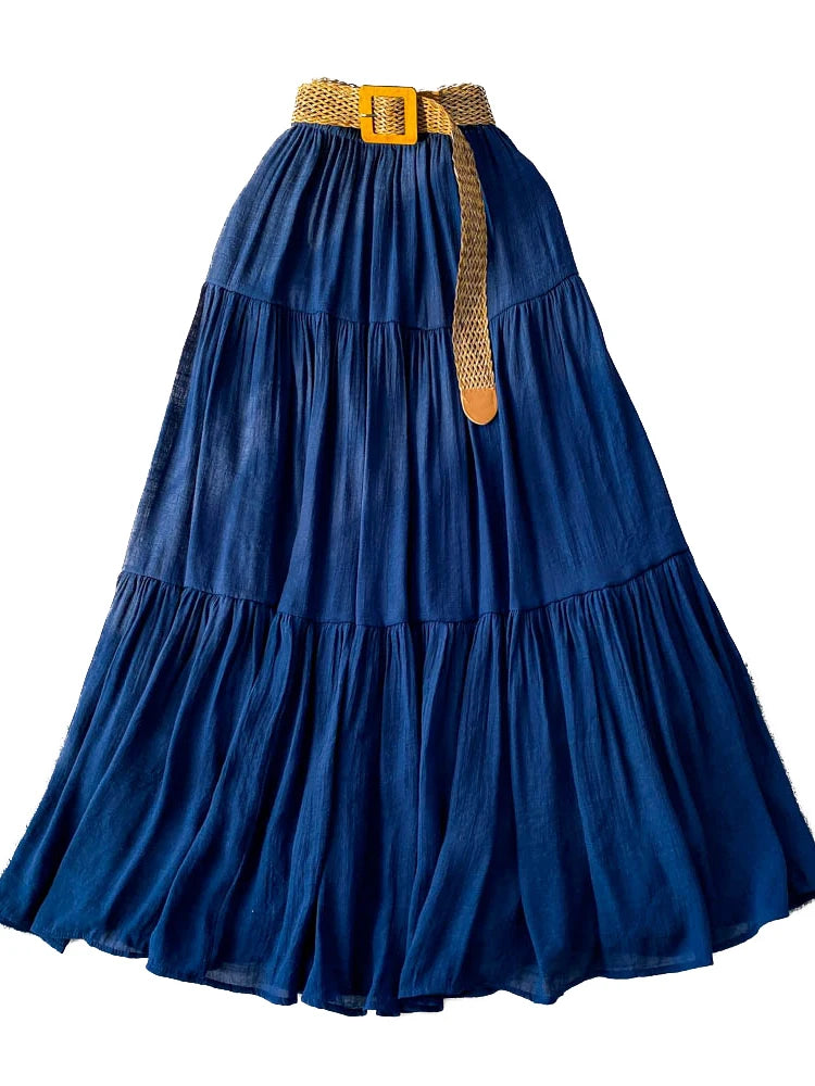 White Casual Mid-Length Puffy Skirt Women's Summer High Waist Slimming Cake Skirt Korean Sle Commute A-Line Skirt