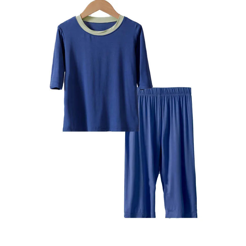 2026 Summer Thin Children Pajamas Contrast Color Soft Cooling Pajamas for Girls 10A Antibacterial Boys Sleepwear