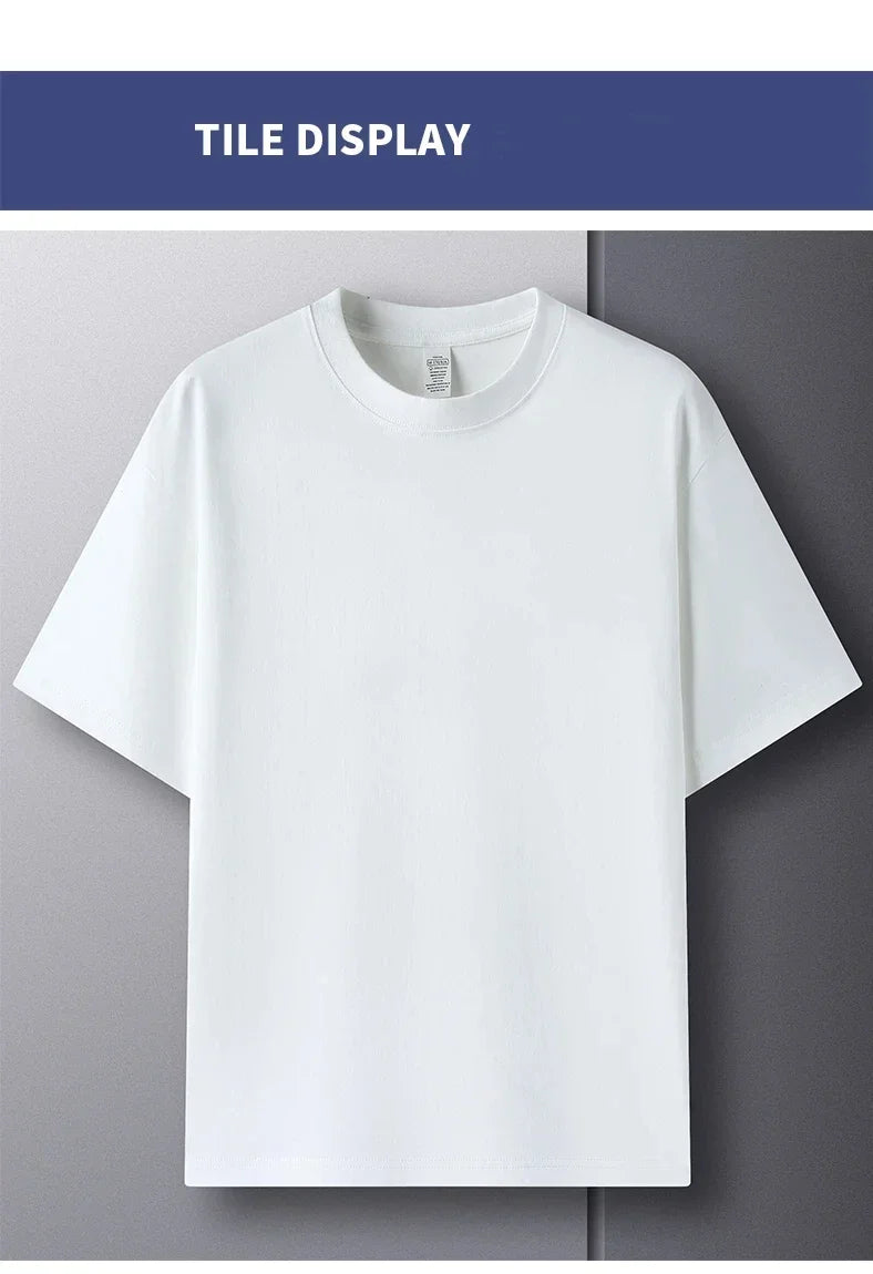100% Pure Cotton Summer High-end Brand Men's Short Sleeve Round Neck Fashionable Style Half Sleeved Top Breathable T-shirt
