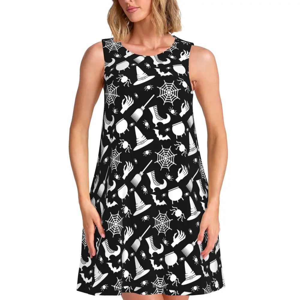 Shiny Graffiti Casual Dress Colorful Print Sleeveless Boho Dresses Women O Neck Street Fashion Dress Day Print Vestidos Present