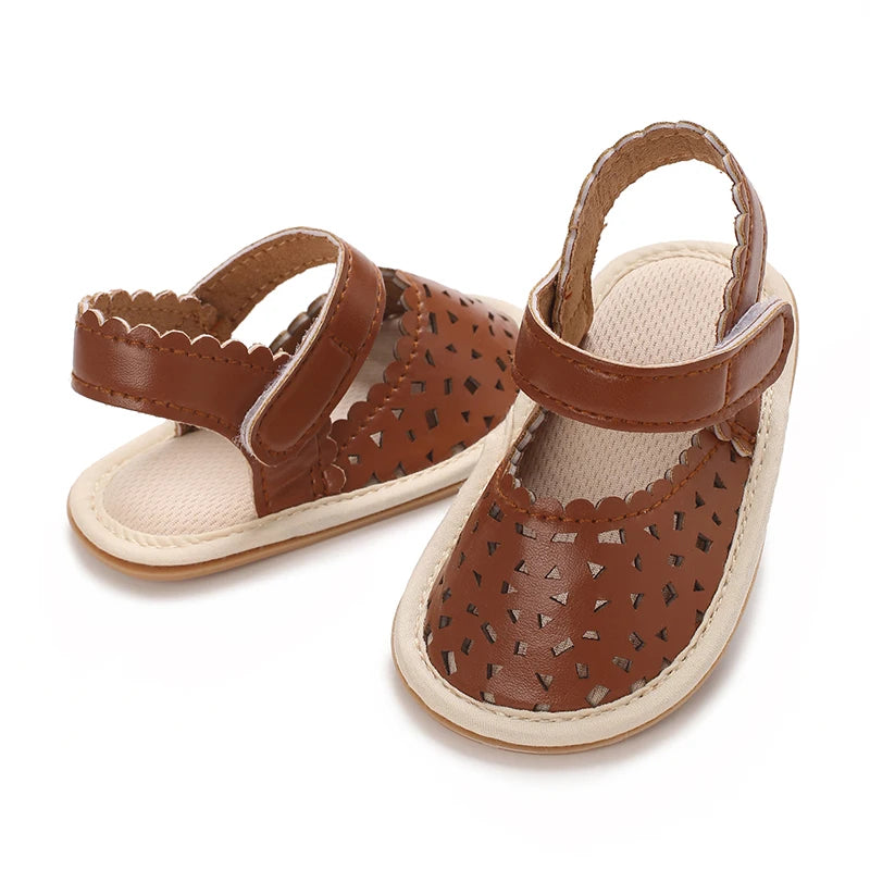 0-18M Baby Girls Summer Fashion Classic Minimalist Hollow Sandals Anti-Slip Casual Walking Shoes