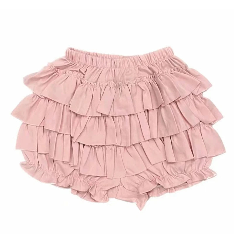 Pastel Tiered Ruffle Mini Skirt with Built-in Bloomer Shorts Layered Frill Skort Women Soft-Girl Kawaii Lolita Jirai Kei Sukapan