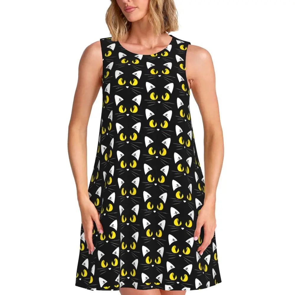 Happy Haunts Dress Halloween pumpkins Boho Dresses Female Sleeveless Basic Tank Dress Daily Graphic Oversize Clothing
