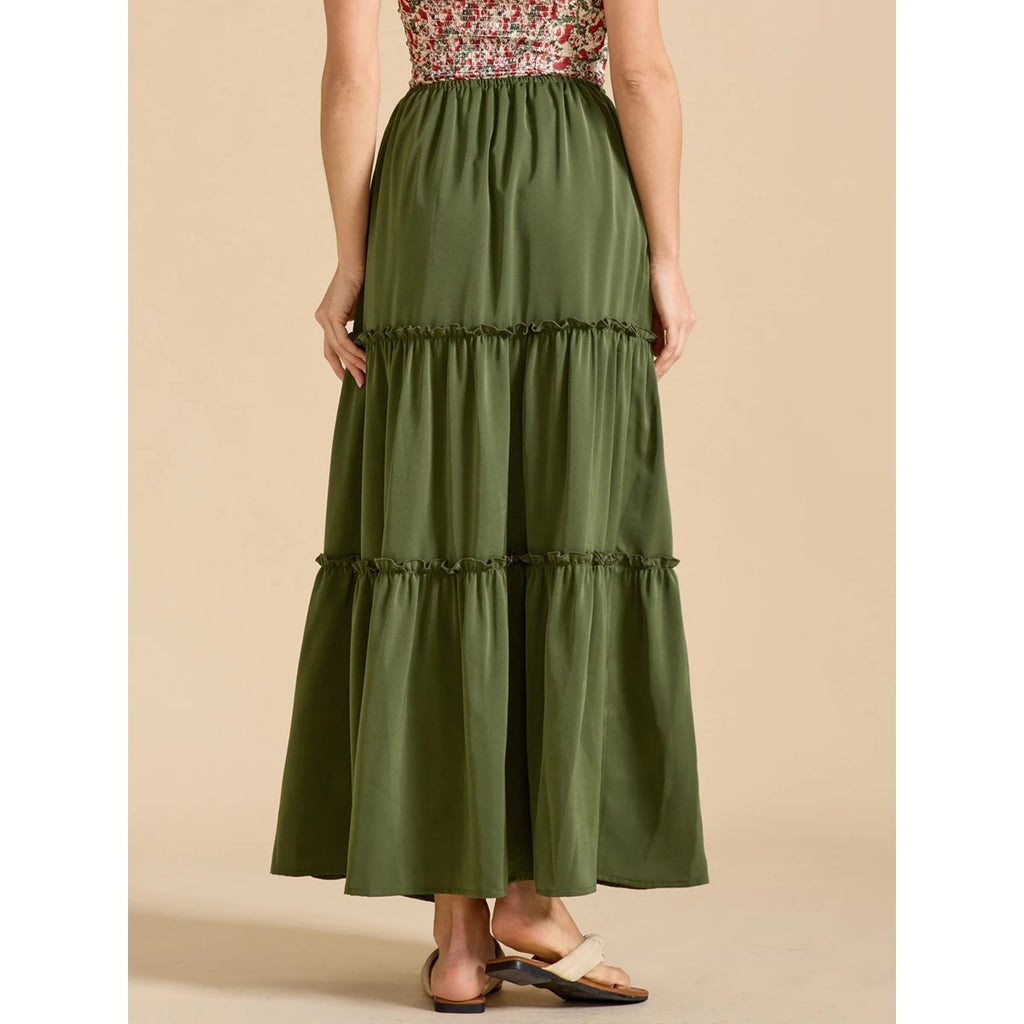 Elegant High Waist Elastic Pocket Long Skirt Adjustable Belted Half Body Skirt Women's Home Fashion Spring 2025 Polyester Blend