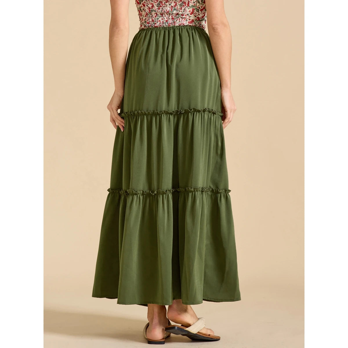 Elegant High Waist Elastic Pocket Long Skirt Adjustable Belted Half Body Skirt Women's Home Fashion Spring 2025 Polyester Blend