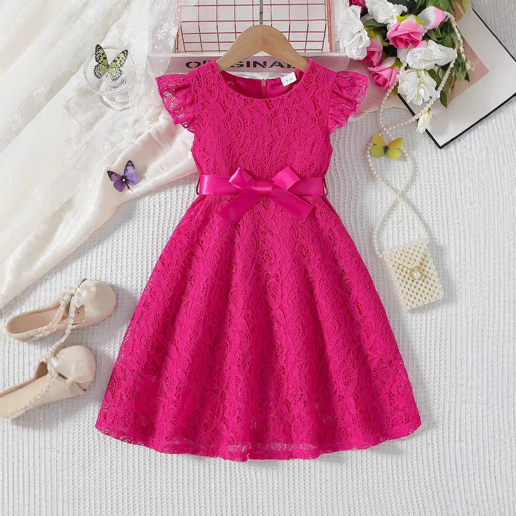 Girls Lace Dress Summer Princess Dresses for Kids Candy Color Teenager Wedding Performance Costume Baby Clothing 1-10T