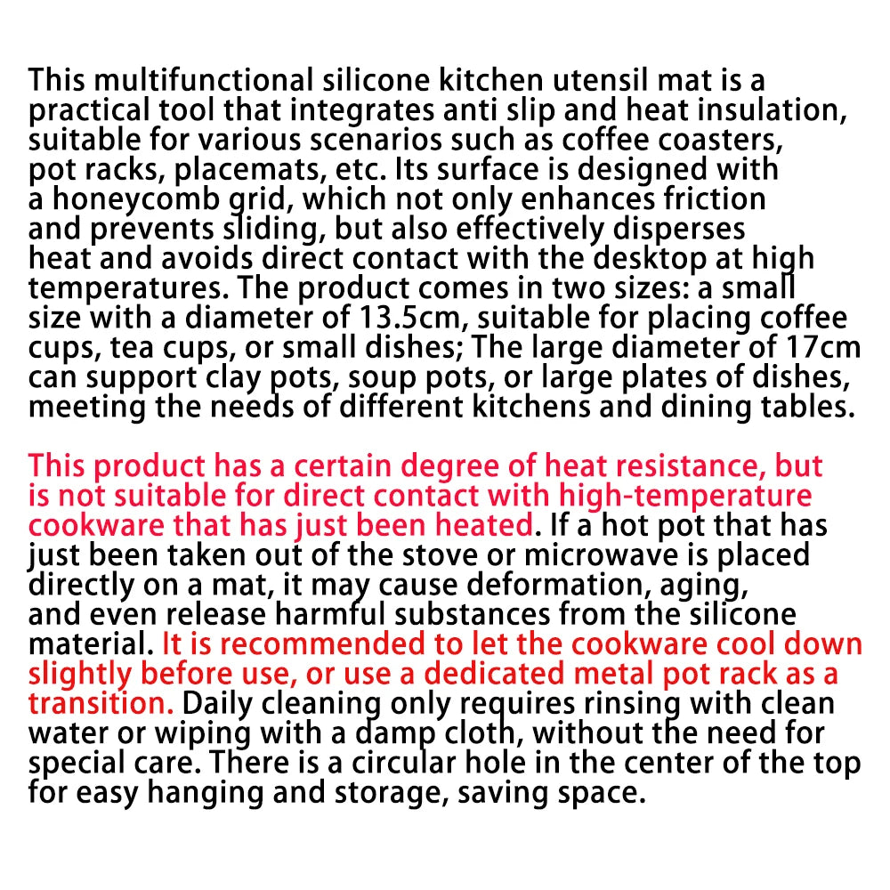 Table mat tool multifunctional kitchen silicone tableware mat, round anti slip coffee cup coaster, pot holder