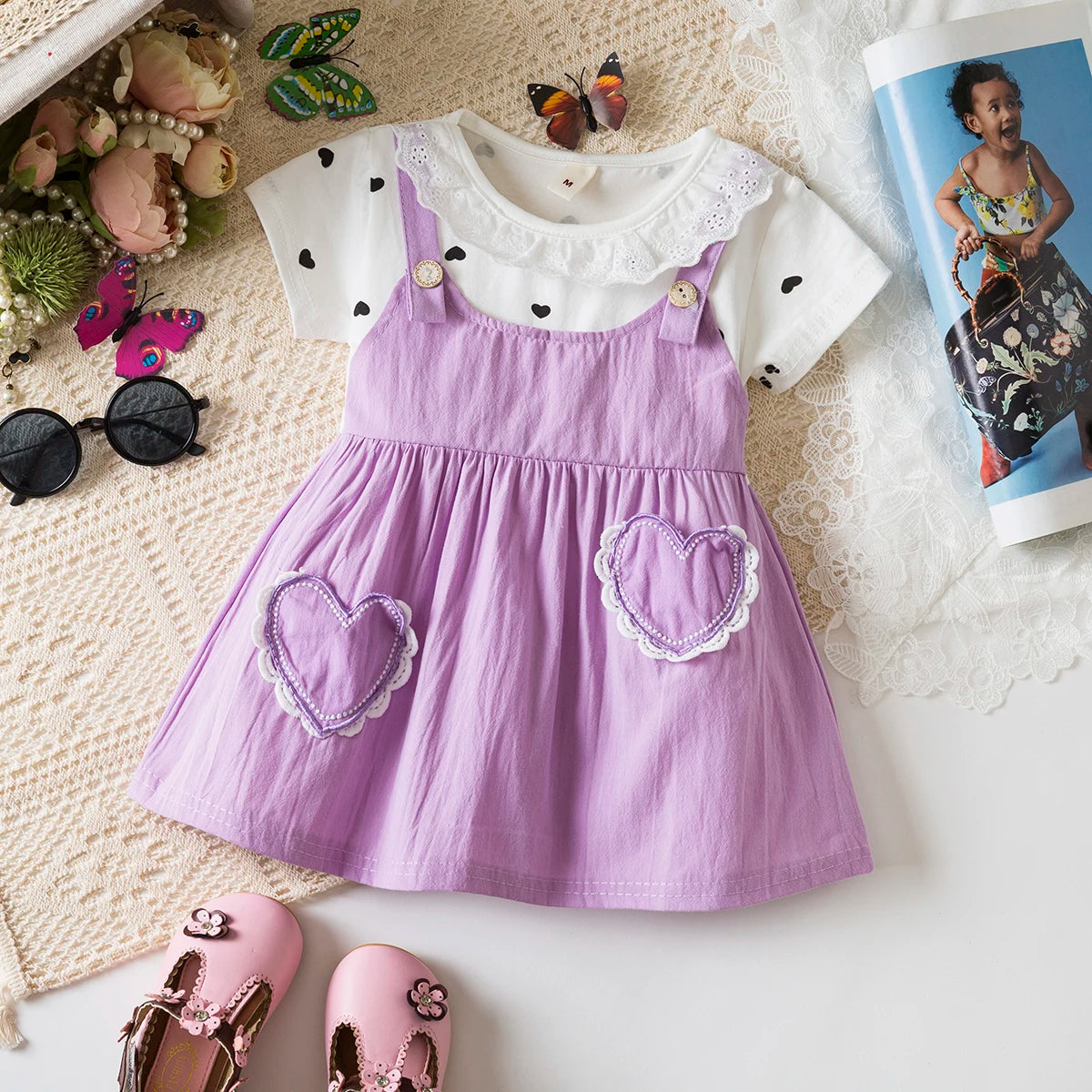 Vestido de bebé niña de verano con cuello de muñeca, estampado de lunares, estilo princesa adorable para niñas pequeñas