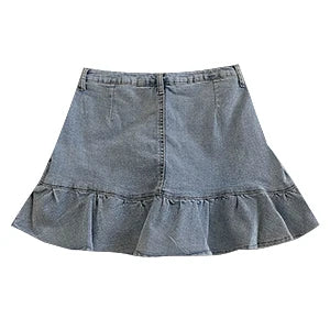 Personalized Asymmetrical Pleated Blue Denim Skirt High Waist Lining A-line Short Skirt Summer Fashion Hotsweet Women's Clothing