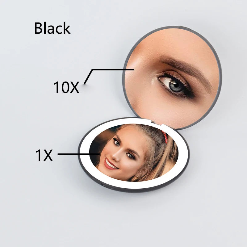 2-Face Portable LED Makeup Mirror, 2X/10X Magnifying, Foldable