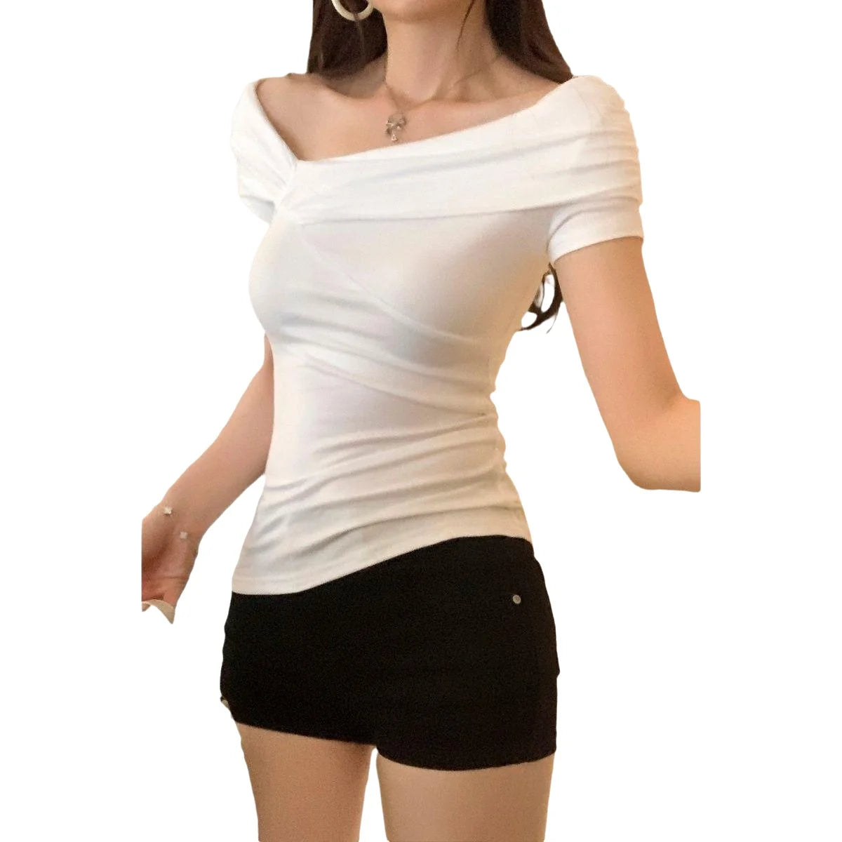 Fashionable Versatile French Style Slim Fit Shoulder Baring Shirt Women's Summer Simple New Beautiful Sleeveless Top