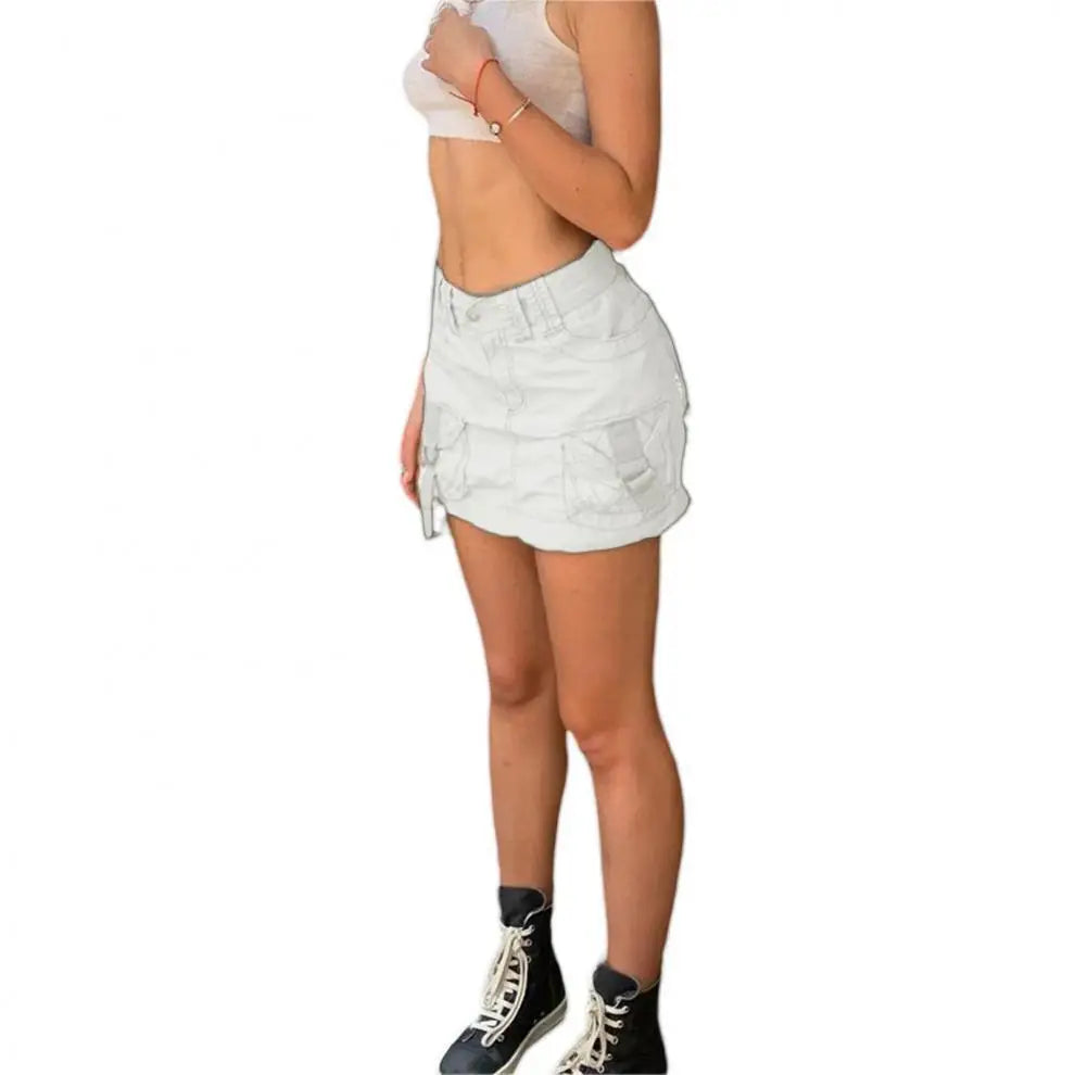 Fashion Low Waist Bodycon Short Skirt Sexy Cargo  Skirt Street Style with Sash Thickened Summer Collection for Women