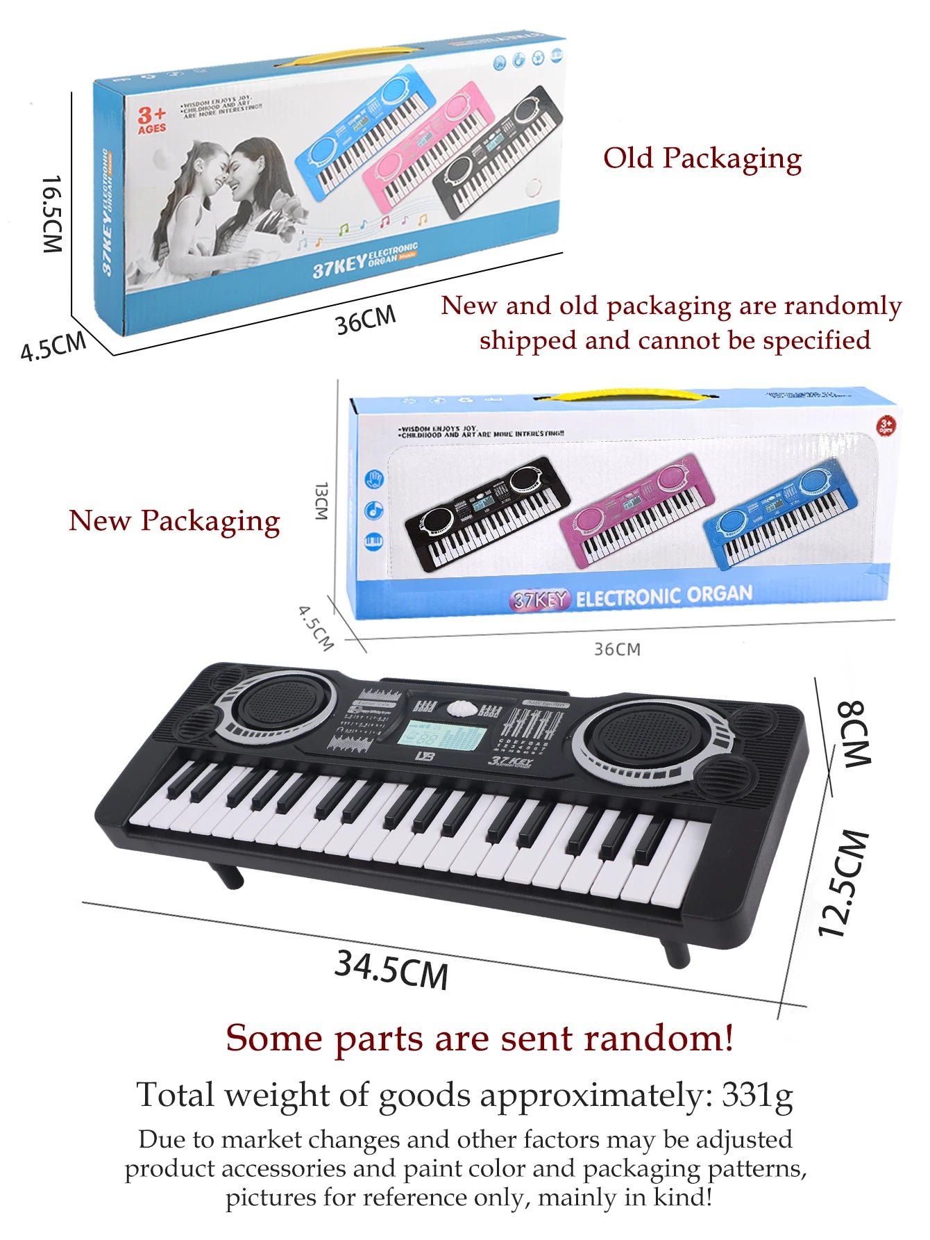 Electronic 37 Keys Piano Toys for Kids, Portable Keyboard Musical Instrument Kid Education Toy Gifts Not Include Battery