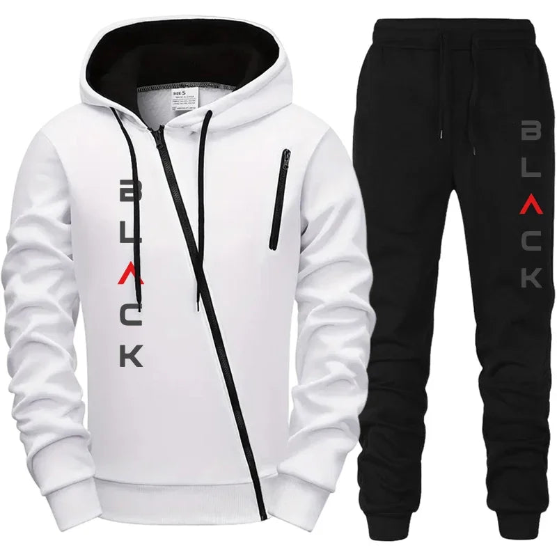 2025 Mens Tracksuit Hoodie Sweatpants Set With Zipper Jacket Black Letter Print Autumn Winter Casual