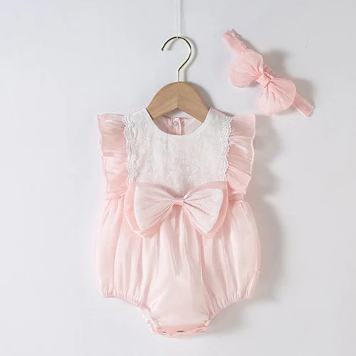 Baby Girl Sleeveless Romper and Hat Set - Cotton Print, 0-24M
