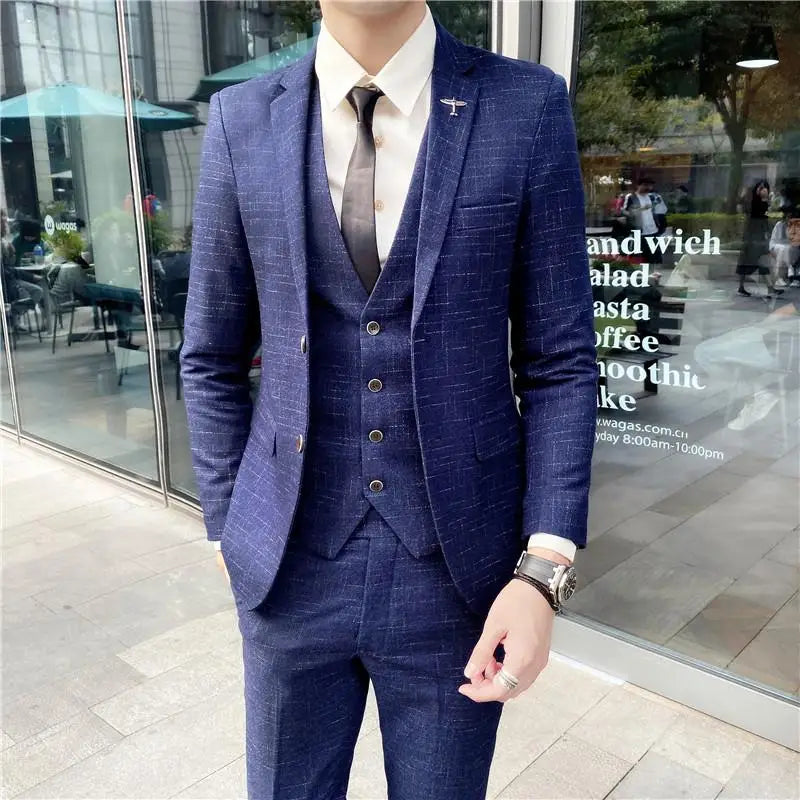 Men's Slim Fit Three Piece Suit Set by Banquet Blaze All In One Formal Wedding Banquet Wear for Stylish Men