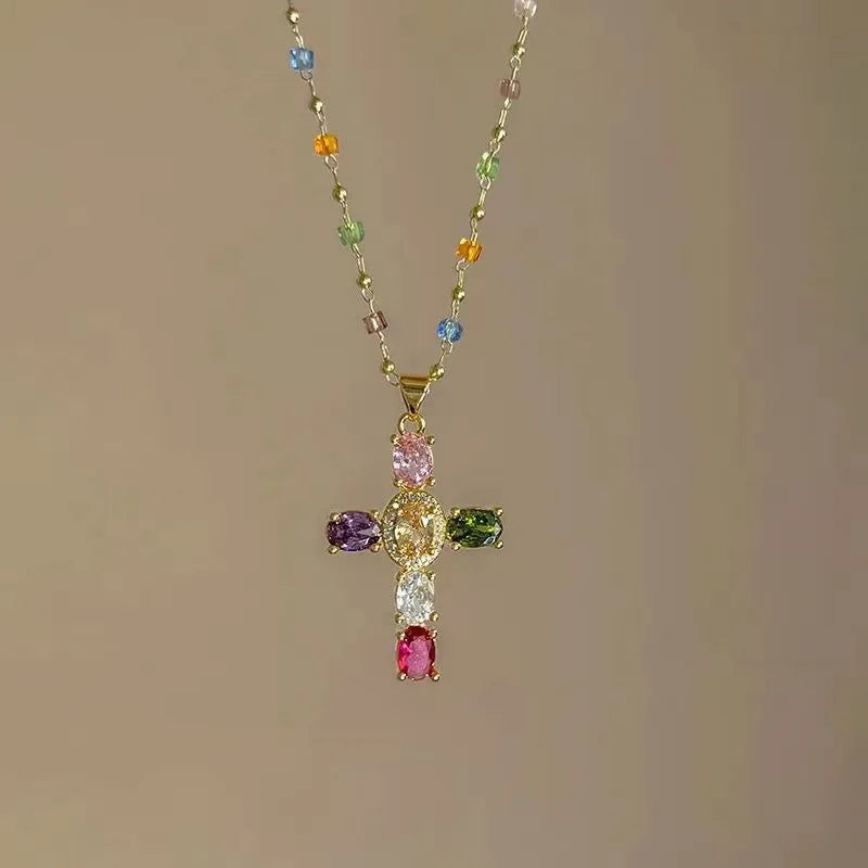 Luxury Zircon Cross Pendants Necklace Fashion Light Silver Color For Men Women'S Jewelry Chain Accessory