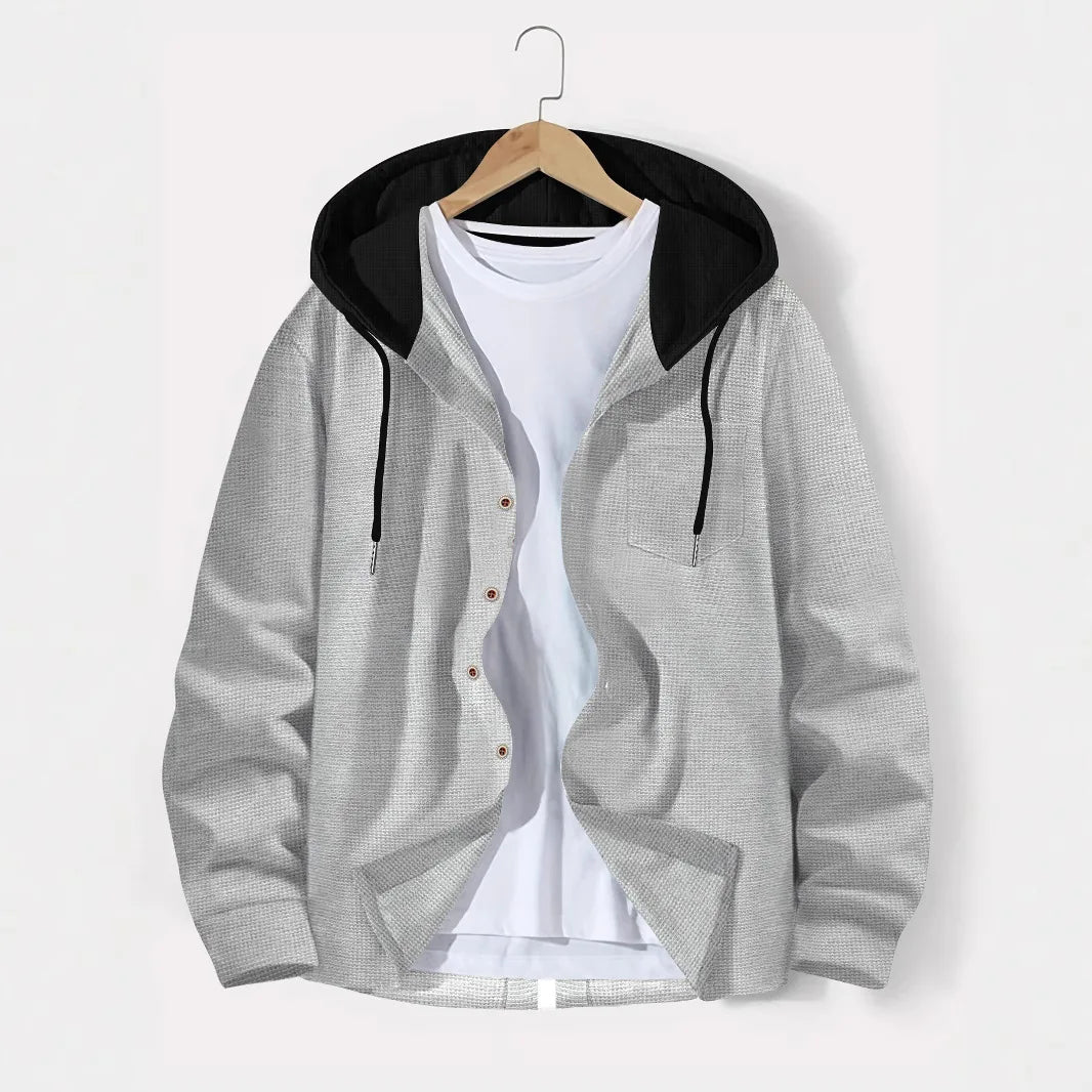 Spring And Autumn New Waffle Men'S Casual Slim-Fit Hooded Long-Sleeved Cardigan Matching Color Fashion High Quality Tracksuit Pa