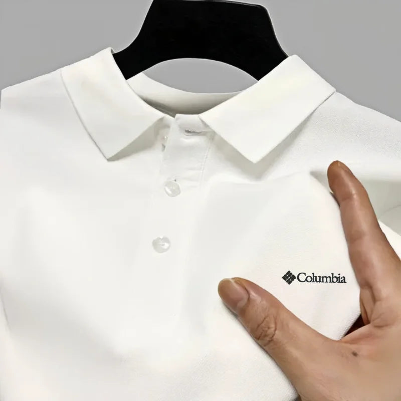Men's Embroidered Polo Shirt - Short Sleeve Casual Solid Color Top